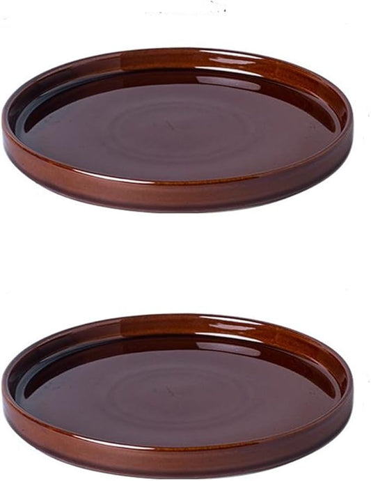Ceramic Plant Saucer 5 Inch, 2 Pack Round Plant Saucers for Indoors/Outdoors, Flower Pot Saucers for Holding Water Drips, Ceramic Plant Water Trays for pots Planter, Bird Bath Bowls (Brown)