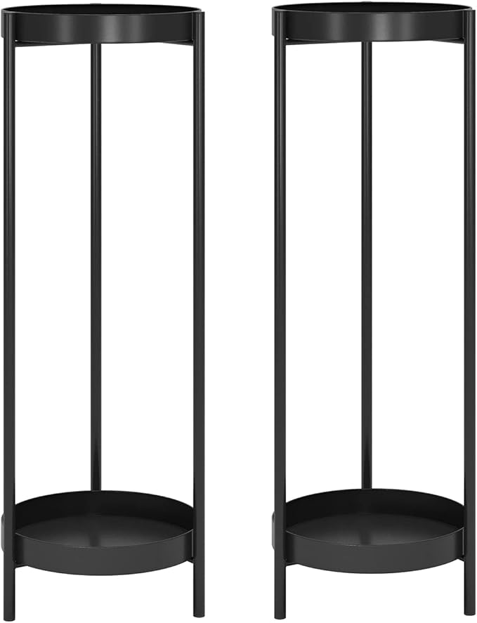 2 Tier Metal Flower Plants Holder, with 2 Removable Display for Indoor or Outdoor,Pot Plant Planter Display (Black 2P)