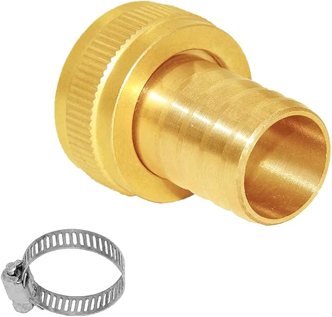 Joywayus Garden Hose Pipe Connector Brass Fitting 3/4" Barb x 3/4" GHT Female Thread Swivel Round Fitting with Stainless Clamp House/Boat/Lawn/Power Wash/Irrigation