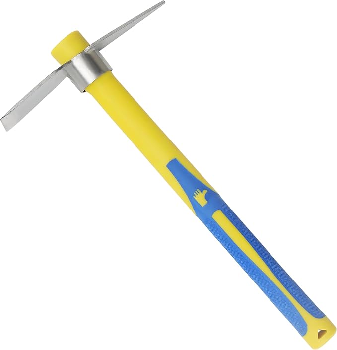 2 PCS Garden Hoe Tools, Stainless Steel Cultivator Hand Tiller and Hand Pick Axe with Fiberglass Handle, Pick Mattock Hoe for Planting Digging Weeding Gardening