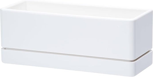 D'vine Dev 12 Inch Window Box Planter, Rectangle Plastic Herb Planter with Drainage Holes and Saucer, Indoor Succulent Cactus Vegetable Pot for Windowsill, Garden Balcony, White, Set of 1, 76-X-A-1