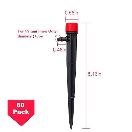 60pcs Drip Emitters for 1/4" Drip Irrigation Tubing,Adjustable 360 Degree Water Flow Drippers Garden Irrigation for 4-7mm Watering System