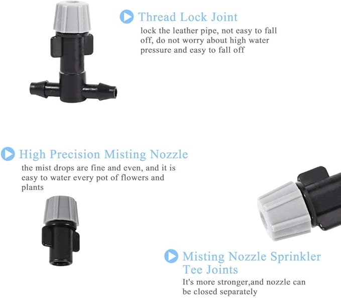 Plastic Mist Misting Nozzle Sprinkler Tee Joints for Misting Watering Plant Flower Cooling System Home Garden Irrigation, 20pcs