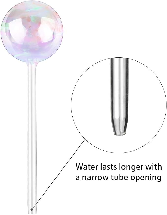 [2 PCS] Light Iridescent Rainbow Gradient Color Clear Glass Self-Watering System Spikes, Automatic Plant Waterer Bulbs