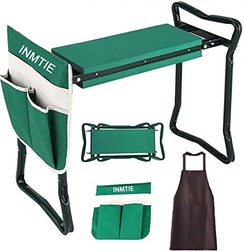 Foldable Garden Knee Chair Heavy-Duty Garden Bench with Pockets and Garden Apron - a Portable Garden Bench Gardening Gift for Friends (Green)