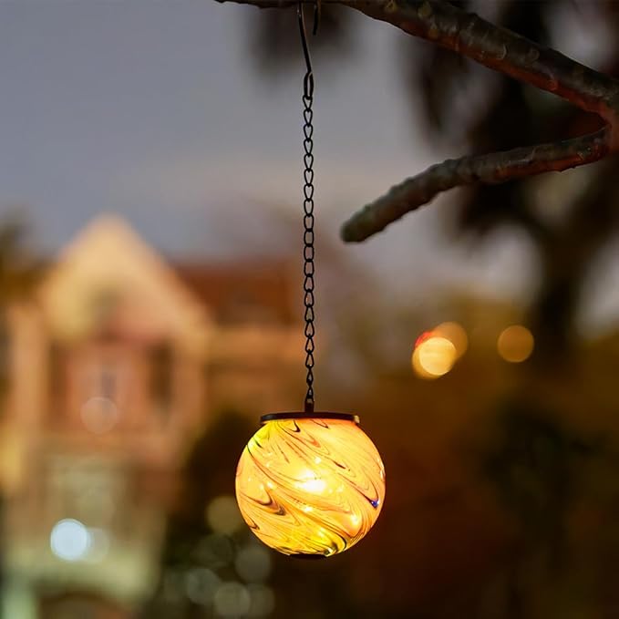 Hanging Solar Lanterns Outdoor Waterproof, Color Changing LED Solar Lantern, Gazing Ball Globe Hanging Lantern Decor for Yard Garden Patio