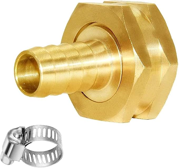 Joywayus 2Pcs 3/8" Barb x 3/4" Female GHT Thread Swivel Hex Brass Garden Water Hose Pipe Connector Copper Fitting with Stainless Clamp House/Boat/Lawn/Power Wash/Irrigation