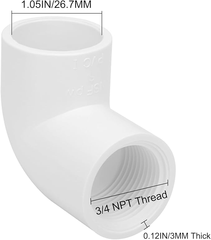 10Pack 3/4" Slip x Female Thread 90 Degree Elbow PVC Pipe Fittings Connector SCH40 3/4IN Socket to Female Threaded Elbow PVC Corner Adapter Pipe Fitting for Sprinkler, Irrigation