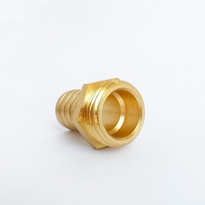 1/2" Barb x 3/4" Male GHT Thread Hex Brass Garden Water Hose Pipe Connector Copper Fitting with Stainless Clamp House/Boat/Lawn/Power Wash/Irrigation