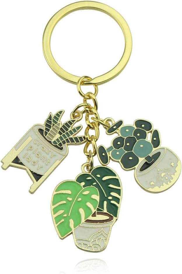 Caiyao Golden Ladies Succulent Potted Succulent Shaped Keychain Cute Plant Flower Pot Keyring for Bag Purses Keys DIY Accessories