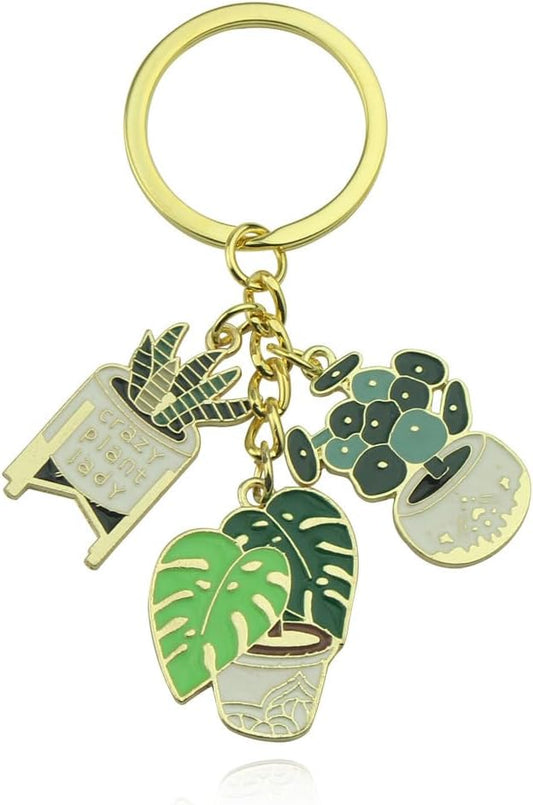 Caiyao Golden Ladies Succulent Potted Succulent Shaped Keychain Cute Plant Flower Pot Keyring for Bag Purses Keys DIY Accessories