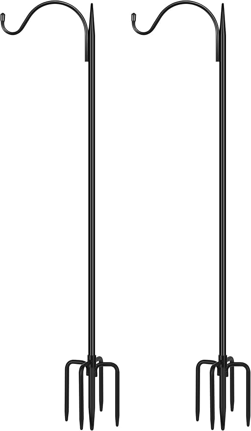 Gtongoko Adjustable 63 inch Shepherds Hooks for Outdoor Bird Feeder with 5 Prongs, Bird Feeder Pole Garden Hooks for Hanging Lanterns, Plants Baskets, Hummingbird Feeders, 2 Pack