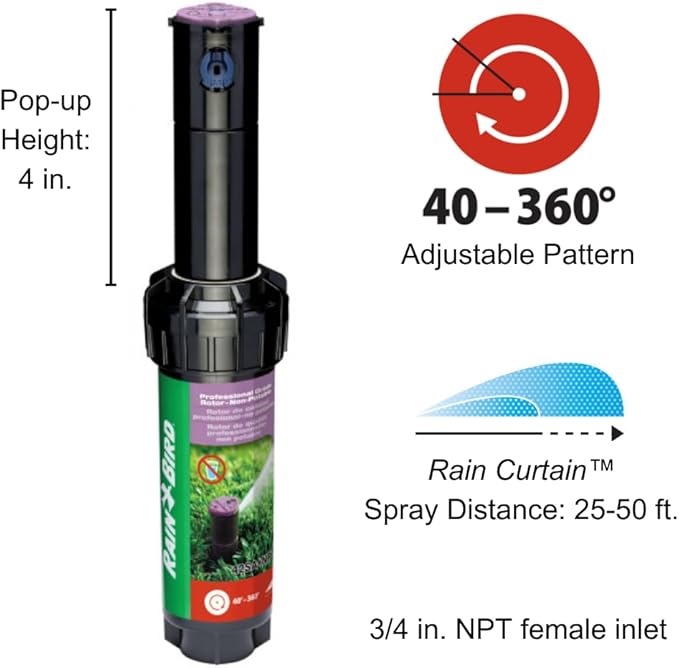 Rain Bird CP5000NP Purple Top Non-Potable Water Simple Adjust Gear Drive Rotor, Adjustable 40° - 360° Pattern, 26' - 38' Spray Distance