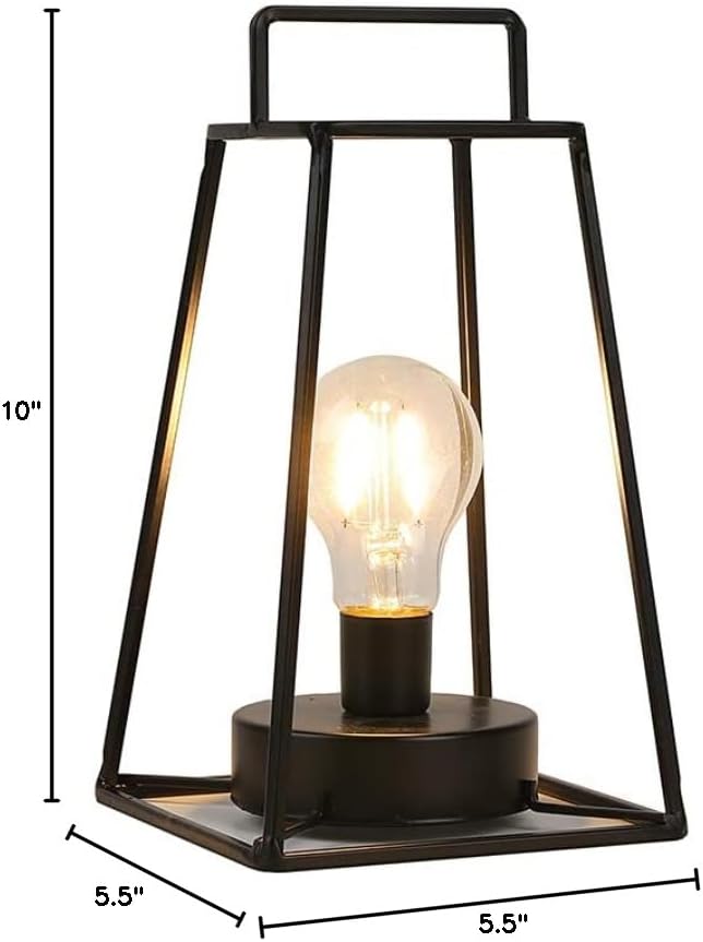 JHY DESIGN Retro Style Geometric Table Lamp 10''High Simple Iron Art Cordless Lamp Battery Powered Lamp with 6-Hours Timer Feature Cage Wireless Lamp for Balcony Party Indoor Outdoor(Short, Black)