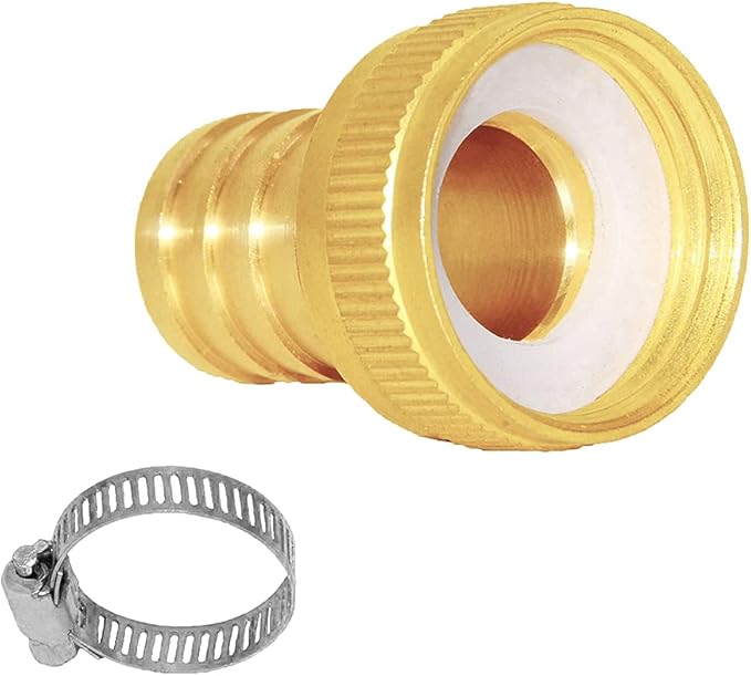 Joywayus Garden Hose Pipe Connector Brass Fitting 3/4" Barb x 3/4" GHT Female Thread Swivel Round Fitting with Stainless Clamp House/Boat/Lawn/Power Wash/Irrigation