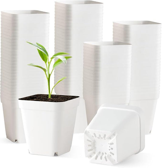 120 Pcs Nursery Pots 3.5 Inch, Plastic Seed Starting Pot with Drainage Holes, Small Sturdy Seedling pots for Planting, Cuttings (White)