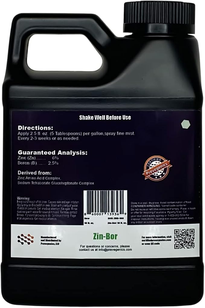 Zin-BOR Liquid Fertilizer | (16 fl. oz.) | Zinc and Boron Liquid Fertilizer for Plants | Aids in Increasing Protein Content, Fruit Weight, Flower Development and Quality, and Corrects Deficiencies