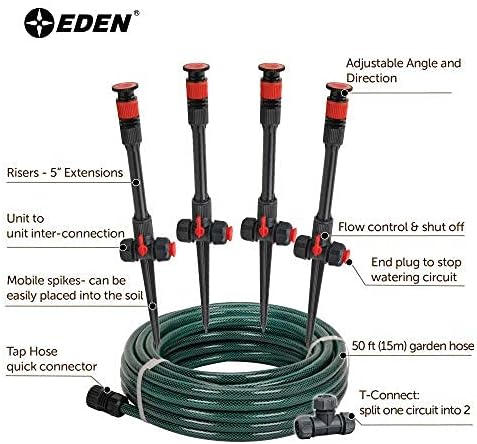 Eden 97063 Multi-Adjustable Flex Design Above Ground Irrigation Garden Sprinkler System, Sprinkler & Hose, DIY Plant Watering Set