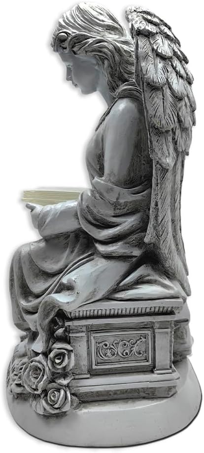 Spring & Summer-Themed Garden Statues – Adorable Outdoor Decor for Lawn, Patio & Porch (Guardian Angel Reading Book Garden Statue, 10" Solar Powered Angelic Outdoor Figurine)