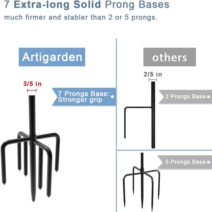 92 inch Outdoor Shepherd Hook with 5 Prong Base (2 Packs), Adjustable Heavy Duty Garden Hanging Stake for Bird Feeder Solar Light Plant Hanger Wedding Decor, Matte Black