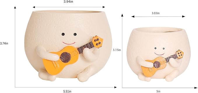 Smily Face Planter Pot with Drainage Hole Cute Resin Head Planters for String of Pearls Plant Live Unique Guitar Succulent Pots for Indoor Outdoor Plants Gift IdeaI for Mother Christmas(Large)