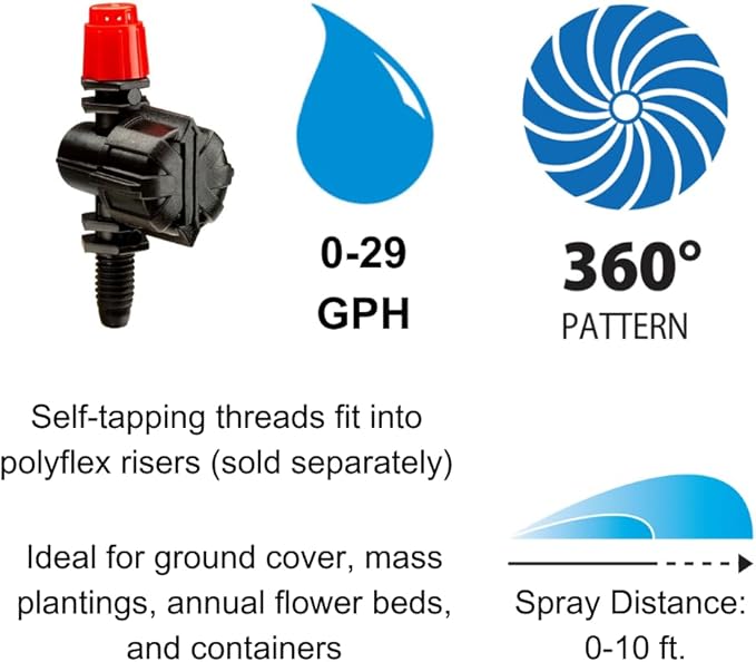 Rain Bird MSF2PKS Drip Irrigation 10-32 Threaded Micro-Spray Nozzle, 360° Full Circle Pattern, 0 - 10' Spray Distance, 2-Pack