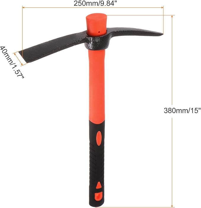 HARFINGTON Pick Mattock Hoe, 15 inch Steel Forged Weeding Garden Pick Axe with Yellow Fiberglass Handle Garden Mattock Pickaxe Tool for Digging, Gardening, Camping, Planting