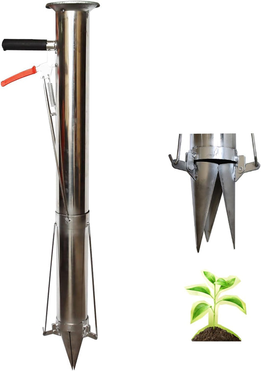 Seedling Transplanting Bulb Planter Tool Long Handle, Vegetable Young Plant Manual Plant Transplanter, Single Handle Stainless Steel Planting Garden Tools for Garden, Greenhouse