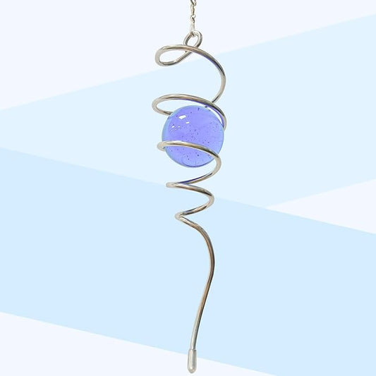 Gazing Ball Spiral Tail Wind Spinner,Decorative Wind Spinner 11inch Tail and 2 inch Glass Orb.Indoor Outdoor Wind Spinner Tail Sun Catcher Garden Decoration-13 inch Height(Purple)