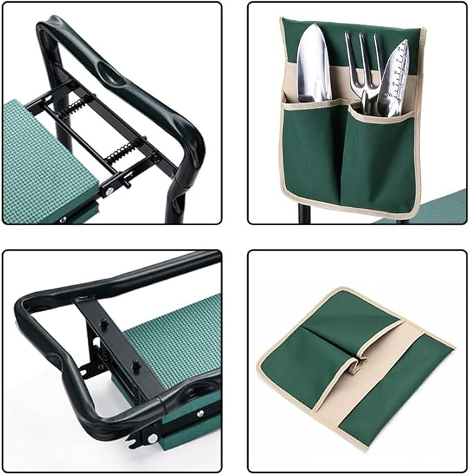 2-in-1 Garden Kneeler and Seat Gardening Chair Protects Your Kneesb Foldable Garden Bench Garden Stools Bench Comes with A Free Tool Pouch EVA Foam Pad (Light Green)