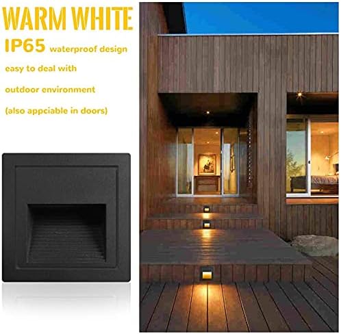 4Pack 3W LED Recessed Wall Light,120V Step Lights Warm White 3000K, IP65 Waterproof Stair Light Staircase Light lamp, Inside Outside Garden Balcony Corridor, Aluminum,Black