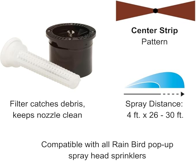 Rain Bird 15CSTC1 Center Strip Pattern Spray Nozzle, Adjustable 3' x 20' - 4' x 30' Spray Distance