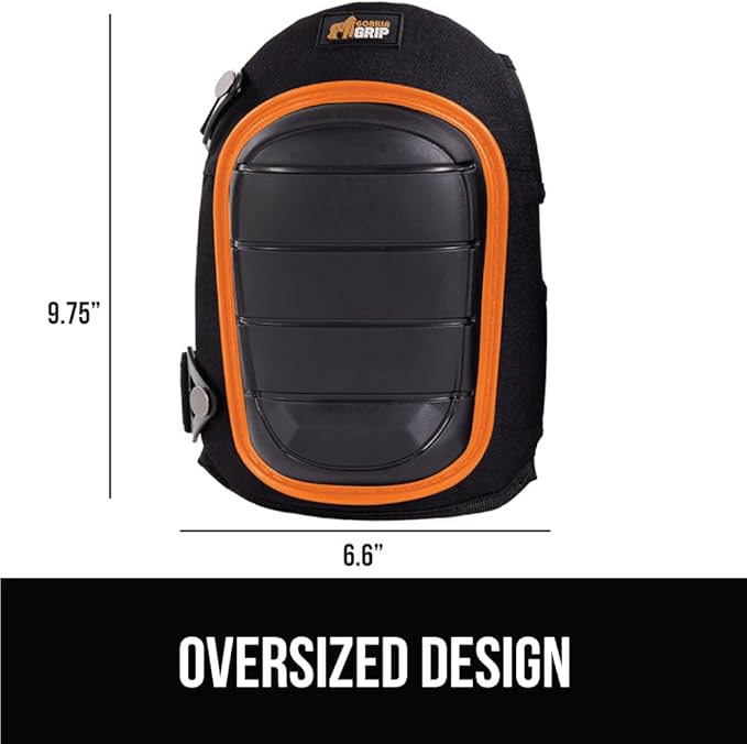 Gorilla Grip Adjustable Safety Knee Pad Set, Heavy Duty Durable Kneeling Pads for Work, Anti Slip Fasteners, Comfortable Gel Padding, Supportive Pads During Construction, Gardening Tool, Orange