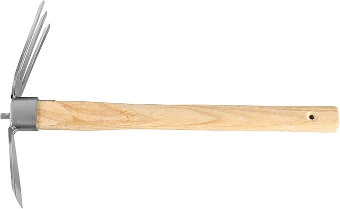 JAPCHET 2 PCS Hoe and Cultivator Hand Tiller, Heavy Duty Dual Headed Weeding Tool, Hoe Garden Tool with Carbon Steel Blade for Soil Loosening, Weeding and Digging