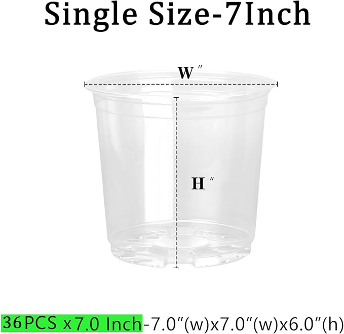 36 Pack 7 Inch Clear Nursery Pots, 1 Gallon Clear Plastic Nursery Pot for Plants, Durable Seed Starting Pot with Drainage Holes, Flexible Transparent Pot for Succulents