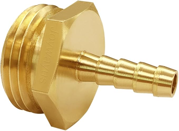 Joywayus 2Pcs 1/4" Barb x 3/4" Male GHT Thread Hex Brass Garden Water Hose Pipe Connector Copper Fitting with Stainless Clamp House/Boat/Lawn/Power Wash/Irrigation