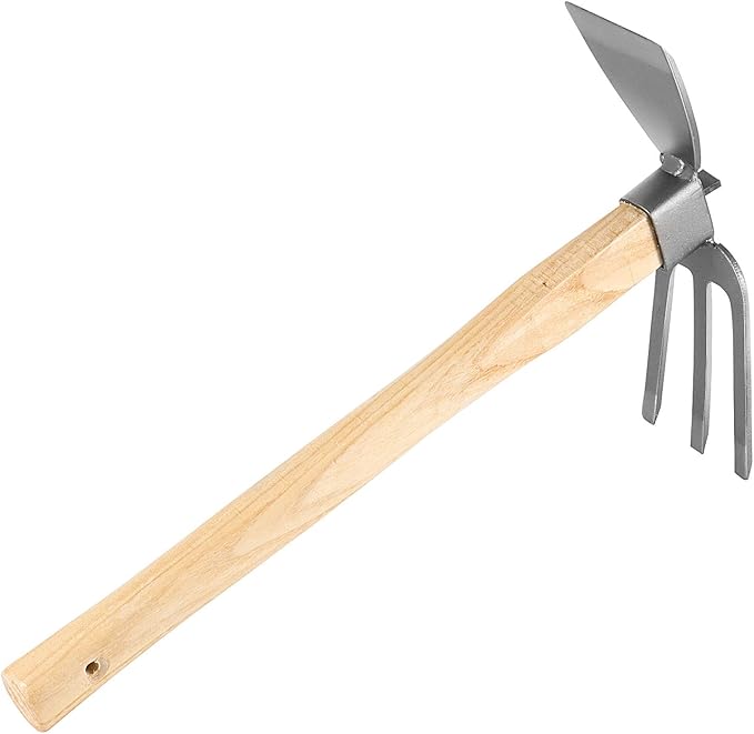 JAPCHET 2 PCS Hoe and Cultivator Hand Tiller, Heavy Duty Dual Headed Weeding Tool, Hoe Garden Tool with Carbon Steel Blade for Soil Loosening, Weeding and Digging