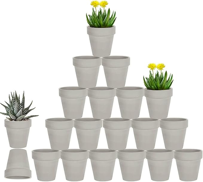 vensovo 3 Inch Grey Terra Cotta & Terracotta Pots with Drainage - 20 Pack Clay Flowerpots, Succulent Nursery Planter Great for Plants, Crafts, Wedding Favor