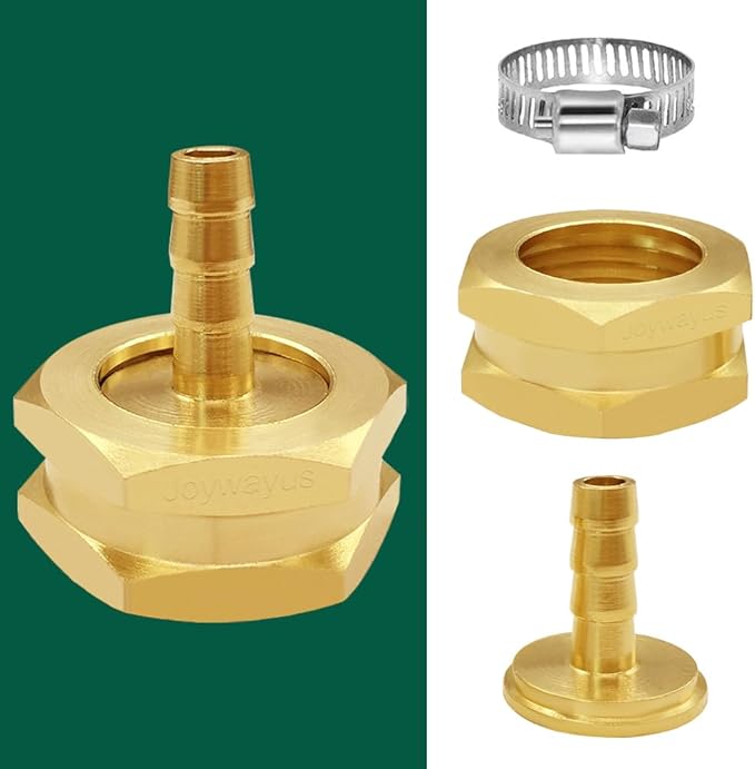 Joywayus 2Pcs 1/4" Barb x 3/4" Female GHT Thread Swivel Hex Brass Garden Water Hose Pipe Connector Copper Fitting with Stainless Clamp House/Boat/Lawn/Power Wash/Irrigation