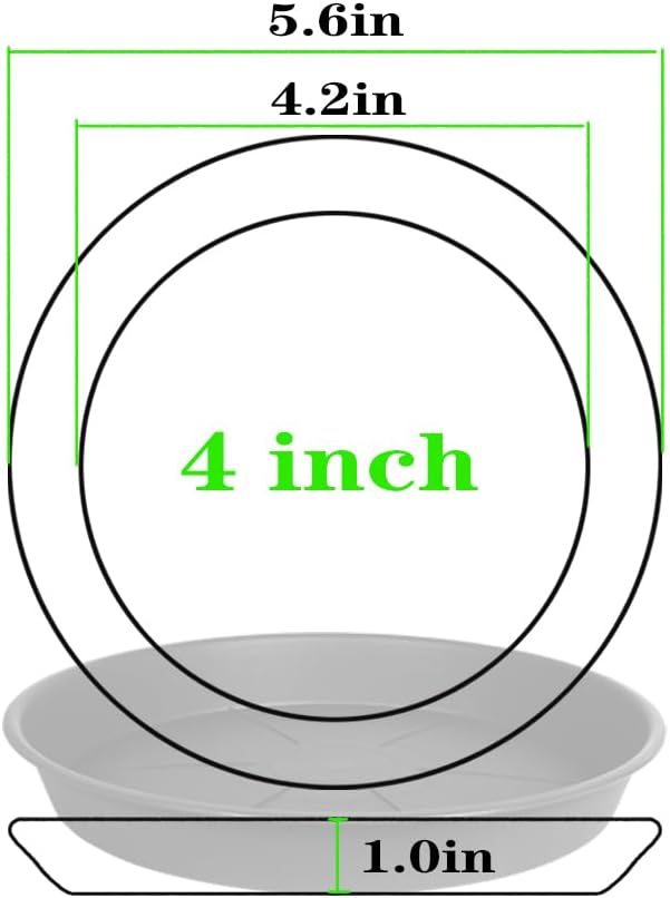 6 Pack of Plant Saucer Tray 4 6 8 10 12 14 17 19 22 25 inch, Heavy Duty Plastic Pot Plant Drip Trays Saucers for for Indoors Outdoor, Plant Water Tray for Planters 3-5" (4", Black)