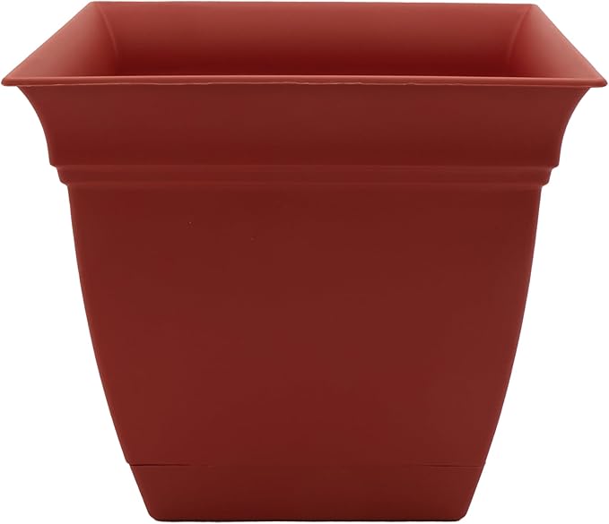 The HC Companies 12 Inch Eclipse Square Planter with Saucer - Indoor Outdoor Plant Pot for Flowers, Vegetables, and Herbs, Clay