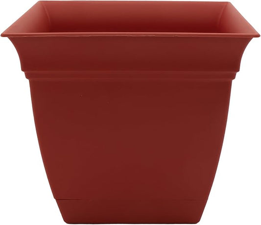 The HC Companies 12 Inch Eclipse Square Planter with Saucer - Indoor Outdoor Plant Pot for Flowers, Vegetables, and Herbs, Clay