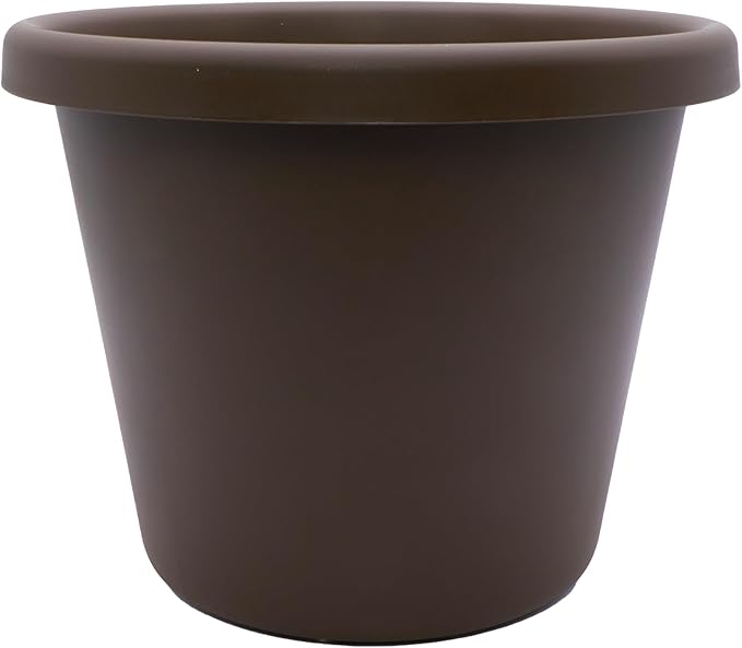 The HC Companies 11.5 inch Round Classic Planter - Plastic Plant Pot for Indoor Outdoor Plants Flowers Herbs, Chocolate