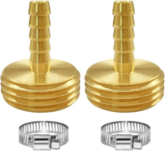 Joywayus Garden Hose Pipe Connector,1/4" Barb x 3/4" Male GHT Thread Brass Fitting with Stainless Clamps House/Boat/Lawn/Power Wash/Irrigation (Pack of 2)