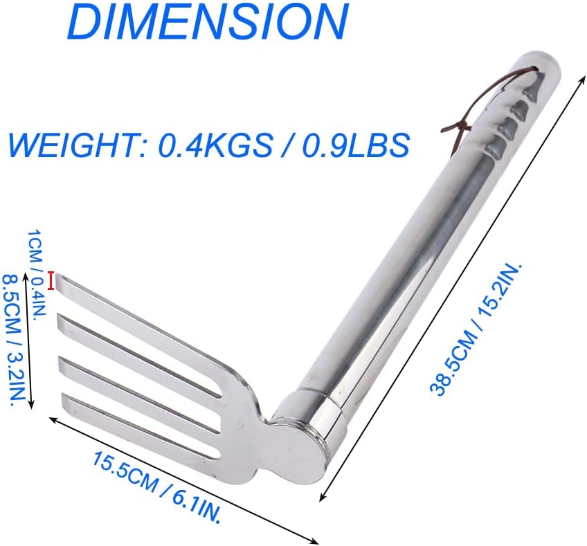 Stainless Steel Garden Cultivator Metal Hand Weather Resistant Hand Tool 15-Inch Lightweight 4 prongs Rake for Weeding Seeding Turning Soil
