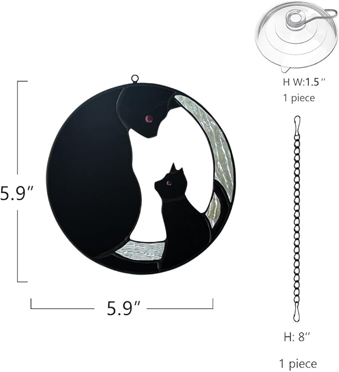 Black Cat Decor Stained Glass Window Hanging,Funny Cat Gifts for Cat Lovers Stained Glass Suncatcher for Window,Two Black Cat Decor Cat Themed Gifts for Women Mom Grandma