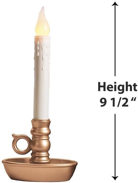 Plow & Hearth Set of 4 AA Battery Operated Window LED Candle Lamps | Auto Timer | Long Lasting Bulbs Never Need Replacing | Holiday Lights | Antique Gold Base | 9 1/2 H