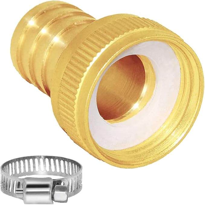 Joywayus 3/4" Barb x 3/4" Female GHT Thread Swivel Brass Garden Water Hose Pipe Connector Copper Fitting with Stainless Clamps House/Boat/Lawn/Power Wash/Irrigation (Pack of 2)