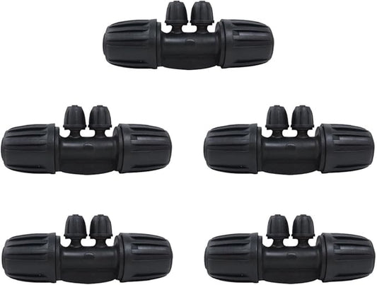 1/2 Inch to 1/4 Inch Tubing Irrigation Fittings for (1/2'' ID x 0.60''-0.63'' OD) 16mm Drip Tubing,Locked Barbed Tee Connectors, Anti-Drop Quality Fitting Barbed Tee 4-Way (Black-5)