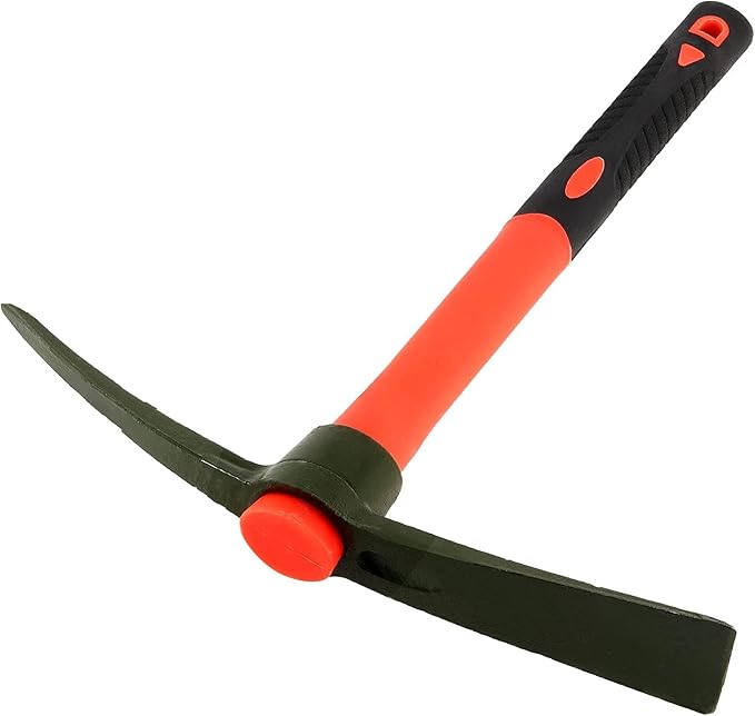 15 Inch Pick Mattock Hoe, Forged Steel Weeding Pick Axe with Fiberglass Long Handle Garden Tool for Digging, Gardening, Camping, Prospecting, Construction Work